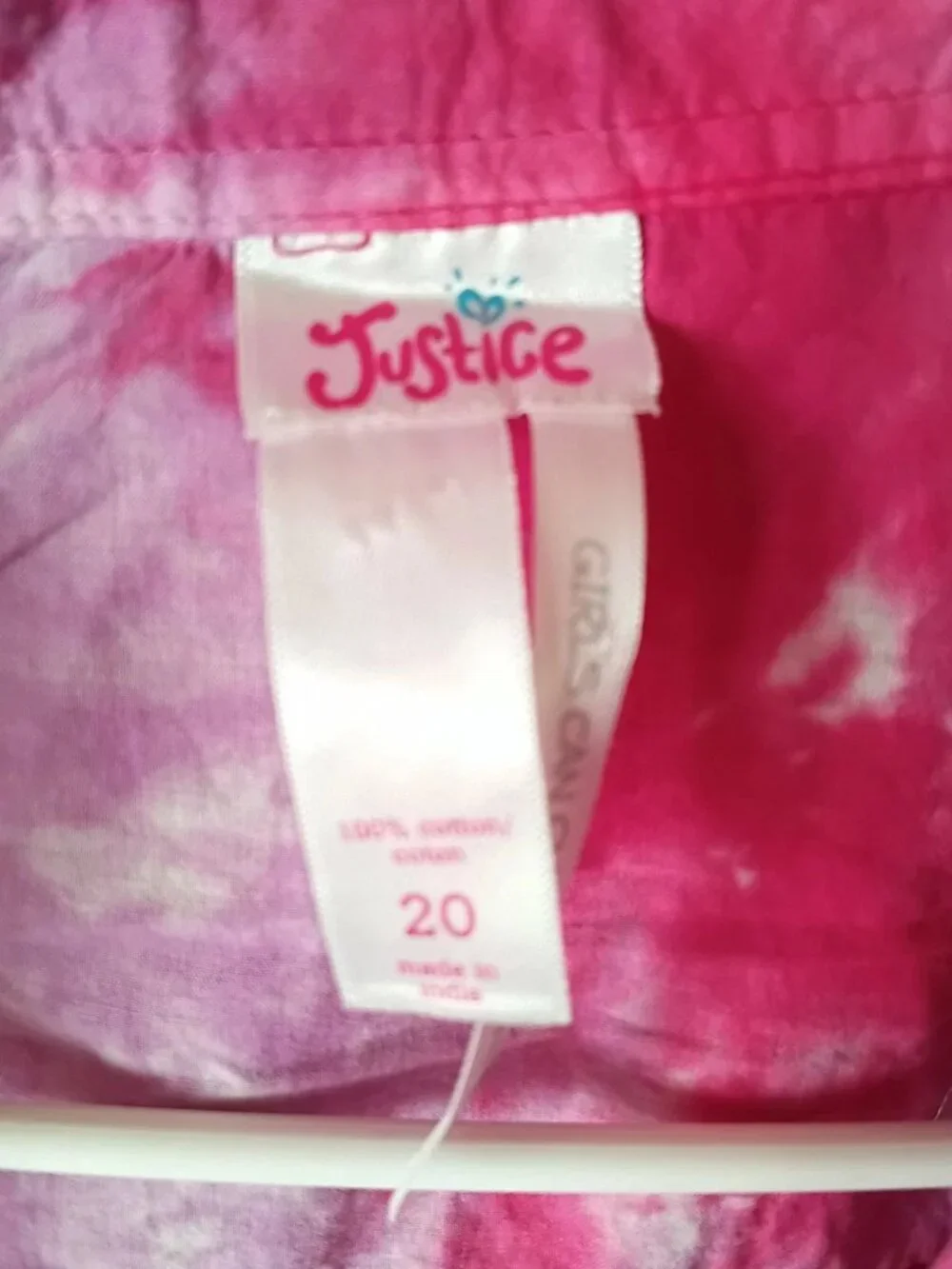 Justice Girls Size 20 Pink Tie Dye Button Front Cotton Shirt NWT